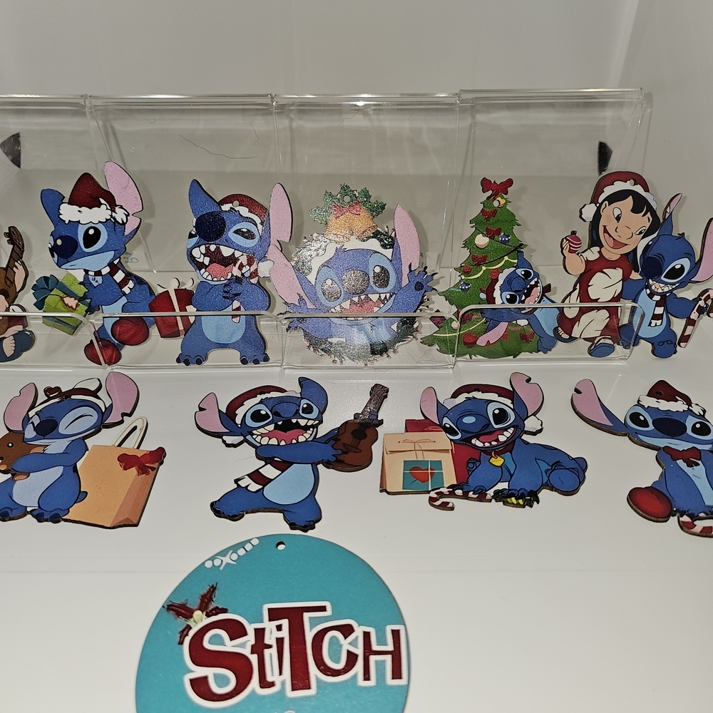 Stitch Christmas Themed Blue Wooden Ornaments Set of 12
